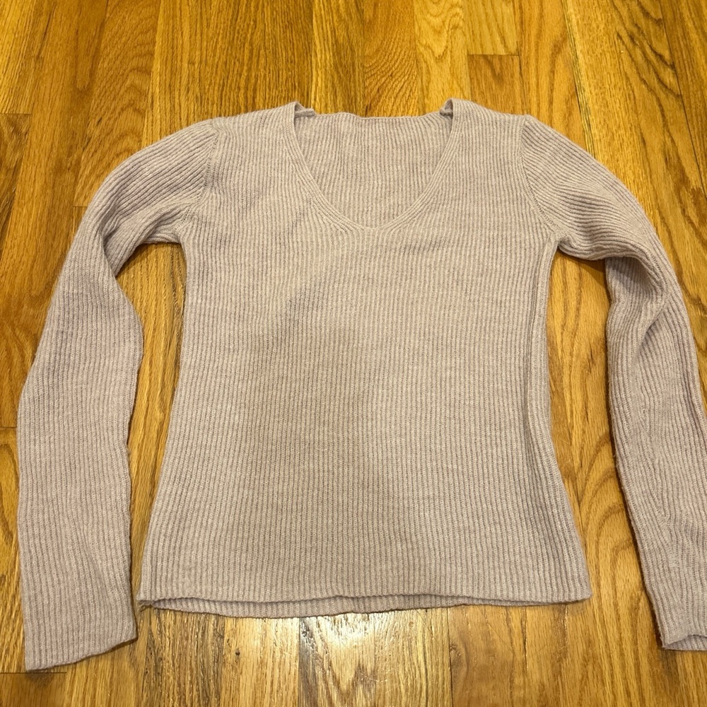 SHEIN Women's V-Neck Ribbed Sweater - Light pink